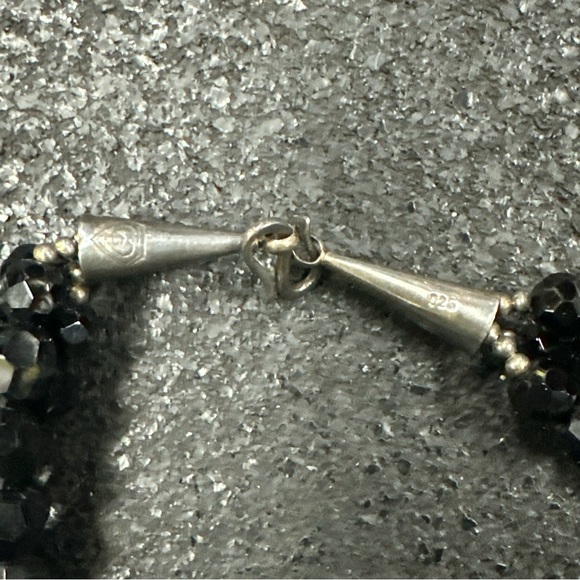 925 Black glass Beaded 3 Strand 18-20” Necklace - Picture 3 of 4